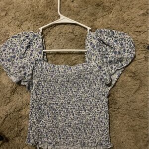Floral Blue Puff Sleeve Top